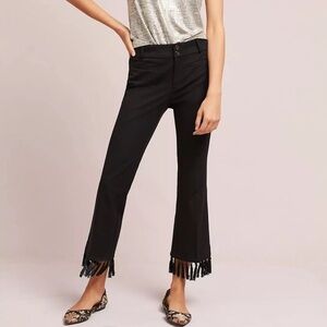Anthropologie Pants Fringe Essential Crop Flare Black Sz. 8